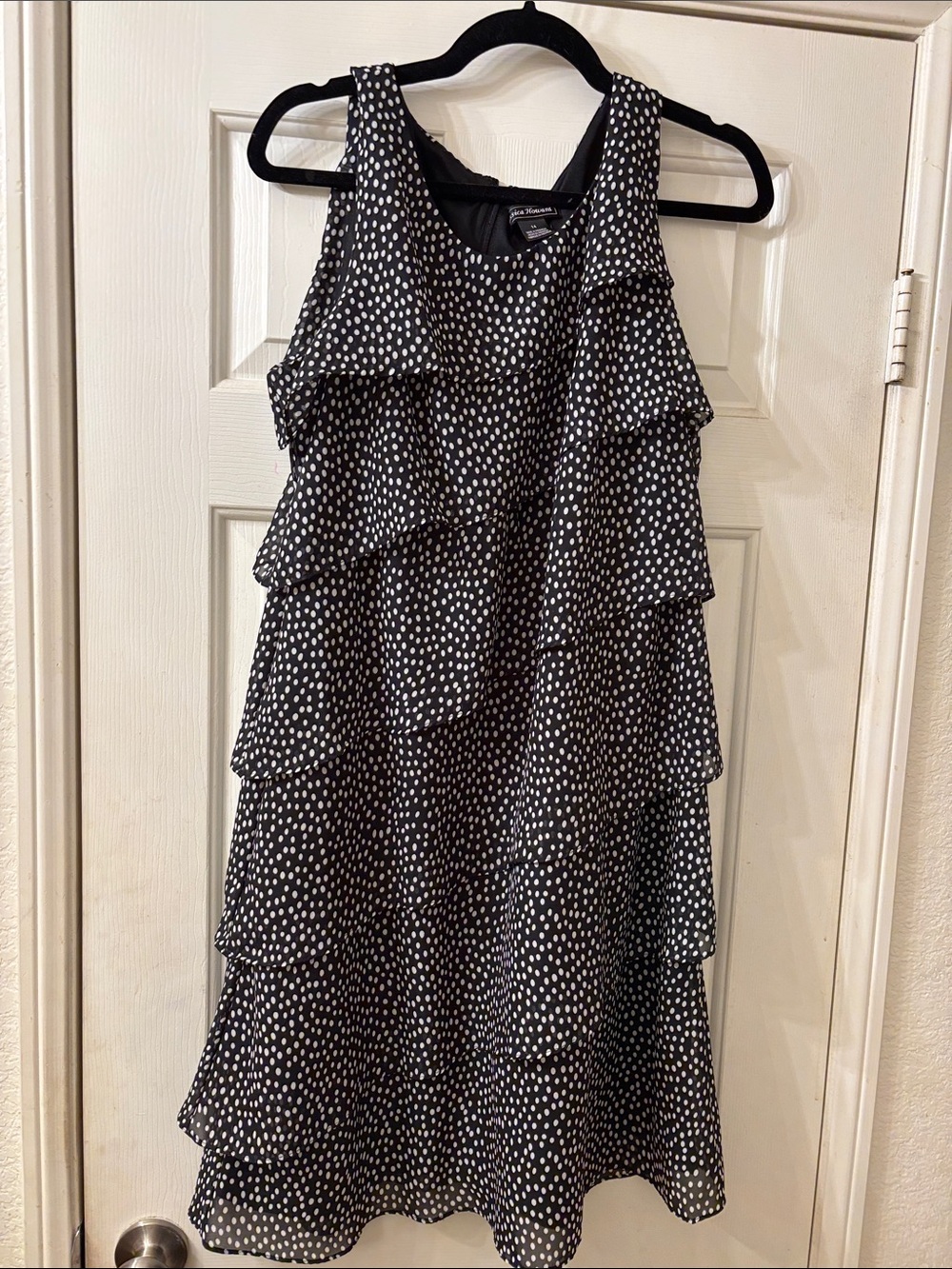Jessica Howard  Black & White Polka Dot Tiered Dress Sleeveless 14 EUC